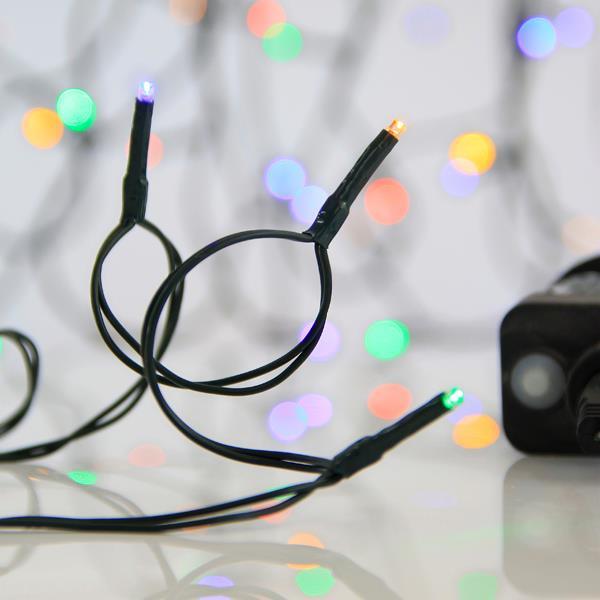 Σειρά, 100 LED 3mm, 31V Μετασχηματιστή, 8 Προγράμματα &amp; Μνήμη, Πράσινο PVC Καλώδιο, Χρωματιστό LED ανά 5cm, Προέκταση Παροχής 3m, ΙΡ44