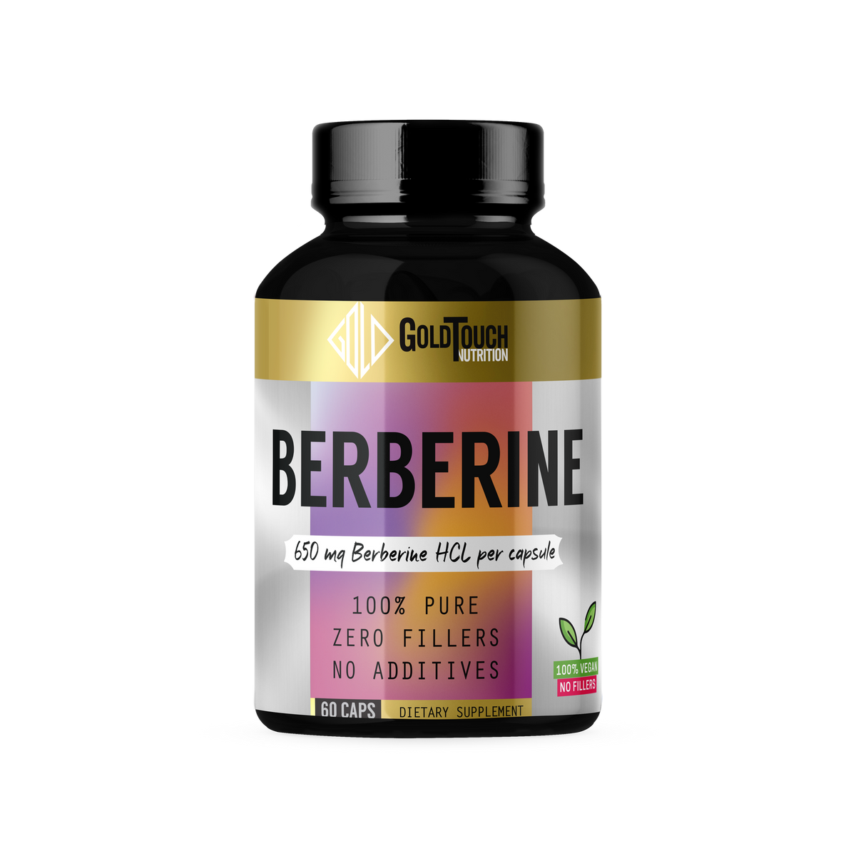Berberine HCL (650mg/cap) No fillers -60caps-Gold Touch Nutrition