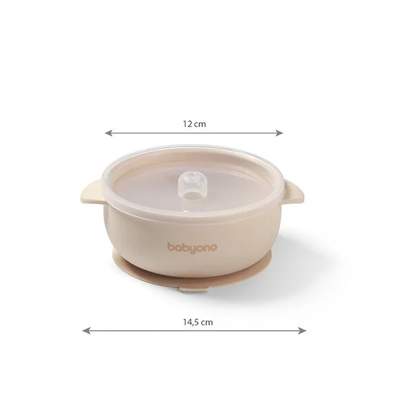 BabyOno: Μπολάκι σιλικόνης με λαβές, καπάκι &amp; βάση με βεντούζα - Μπεζ BN1662/03