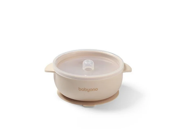 BabyOno: Μπολάκι σιλικόνης με λαβές, καπάκι &amp; βάση με βεντούζα - Μπεζ BN1662/03