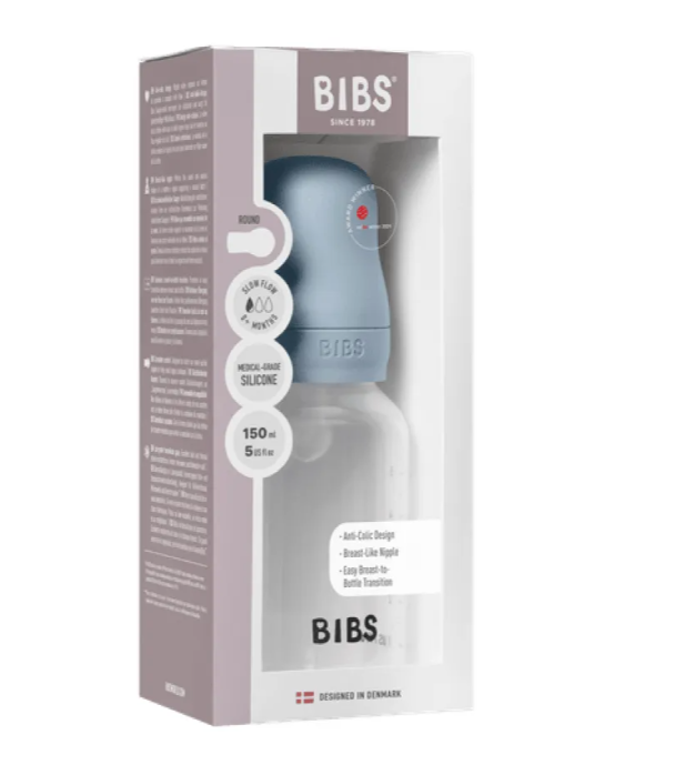 Bibs ολοκληρωμένο σετ μπιμπερό πλαστικό 150ml round silicone slow flow baby blue 50161231