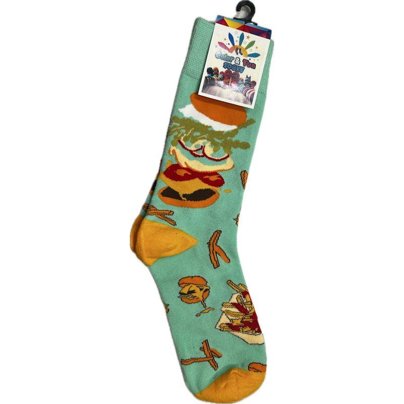 Color & Fun Socks Κάλτσες Εφηβικές-Ενηλίκων Burger Πράσινη  Πολύχρωμο