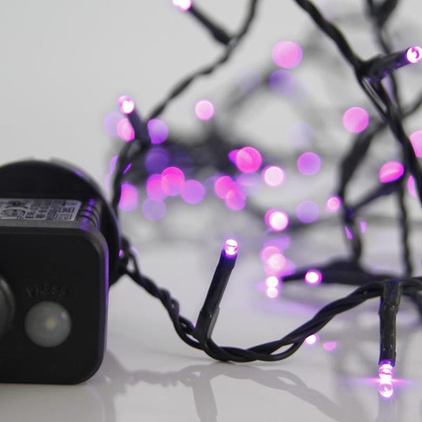 240 Led Σειρά 3mm,31V, 8 Προγράμματα, με Μετασχηματιστή , Προέκταση Παροχής 300cm, Πράσινο Καλώδιο, Μωβ Led ανα 5εκ. IP44