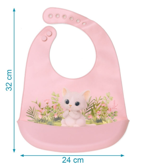 Kiokids Σαλιάρα Σιλικόνης με τσέπη Γατάκι ροζ 6652