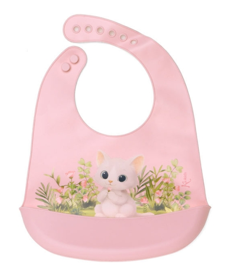 Kiokids Σαλιάρα Σιλικόνης με τσέπη Γατάκι ροζ 6652