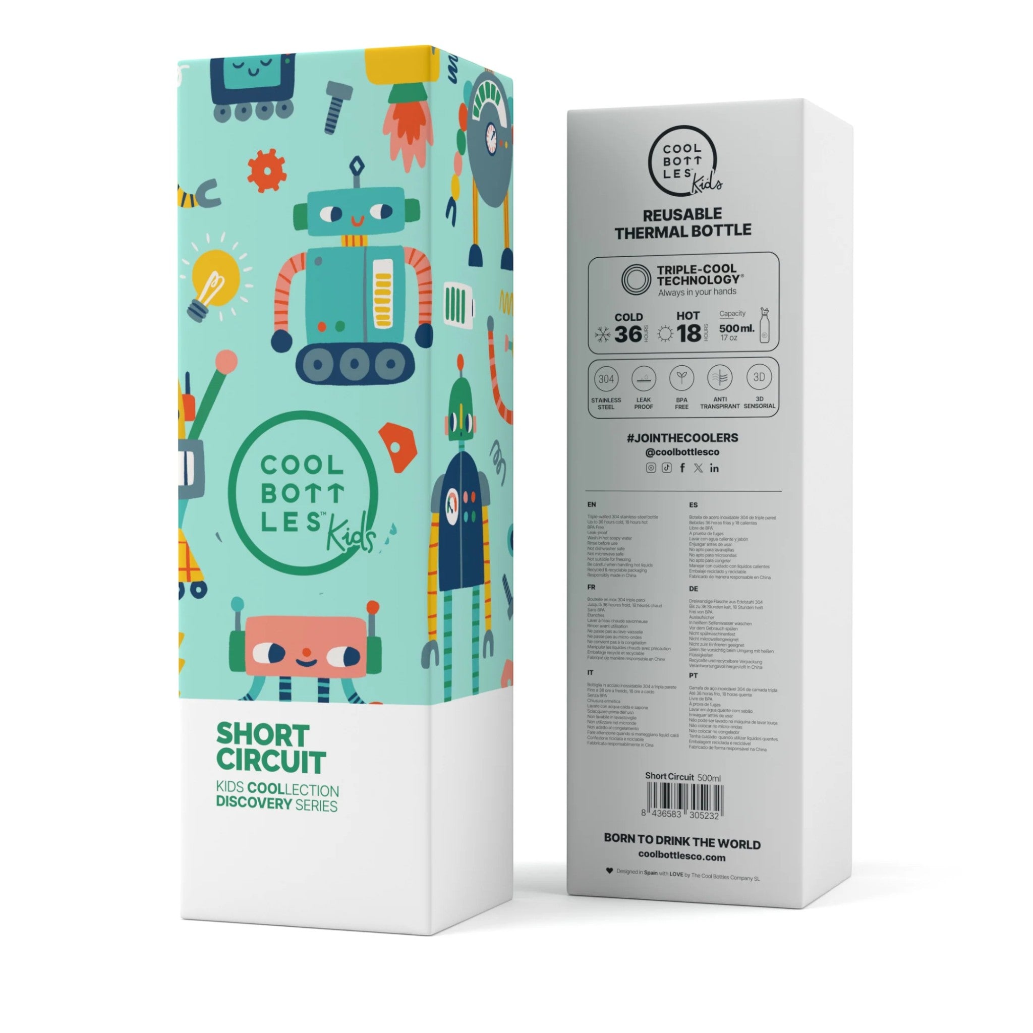 COOL BOTTLES. Ανοξείδωτο παιδικό μπουκάλι Short Circuit 500ml