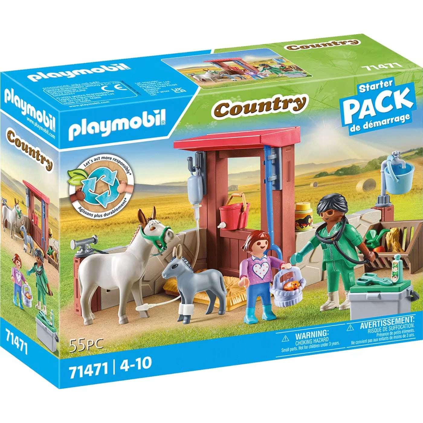 Playmobil country starter pack φροντίζοντας τα γαϊδουράκια 71471