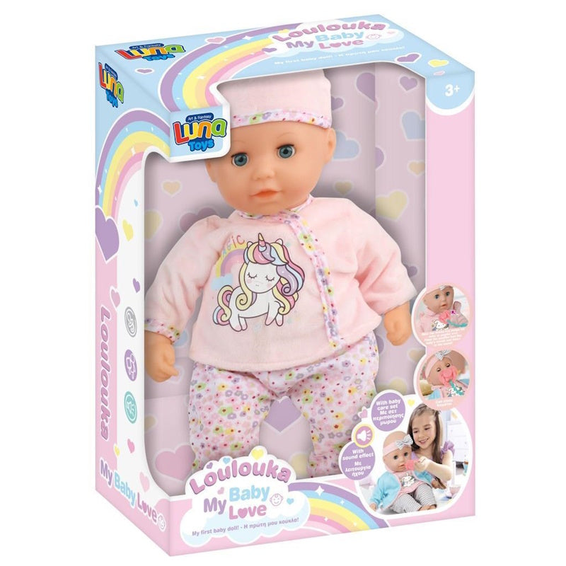 Luna Toys Κούκλα Μωρό 35 εκ. Loylouka με αξεσουάρ και ήχο.