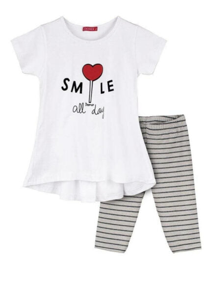 Domer σετ μπλουζάκι κολάν ριγε λευκό γκρι