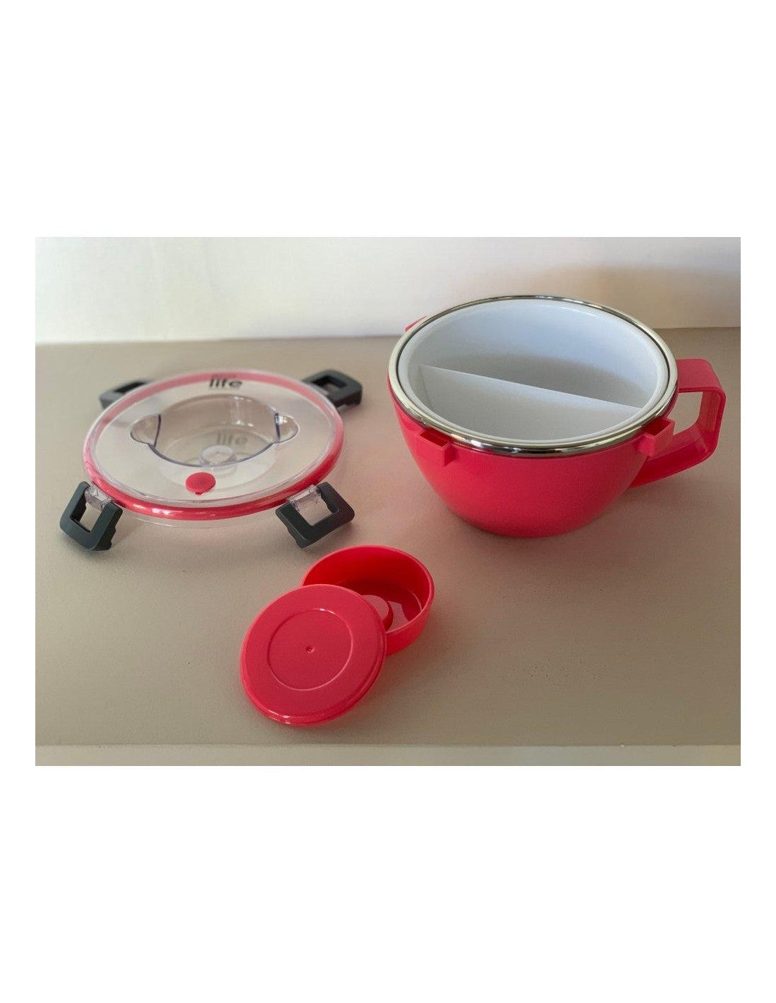 Eco life Round Double Wall Φαγητοδοχείο - Θερμός Με Χώρισμα 850Ml - Ροζ 33-BO-9071