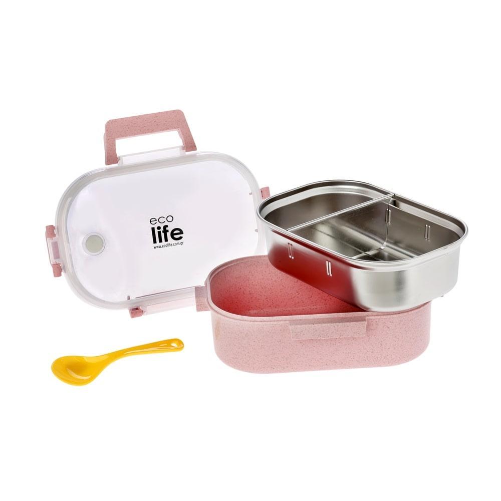 Ecolife Light Pink Φαγητοδοχείο 900ml  με χώρισμα 33-BO-9073
