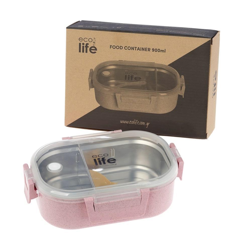 Ecolife Light Pink Φαγητοδοχείο 900ml  με χώρισμα 33-BO-9073