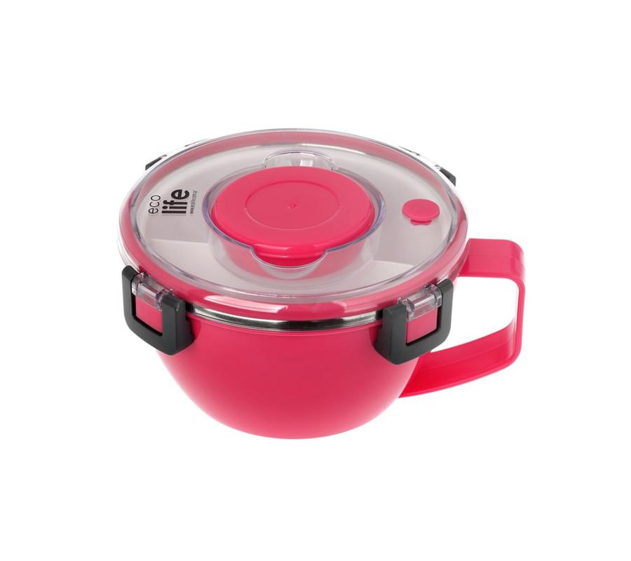 Eco life Round Double Wall Φαγητοδοχείο - Θερμός Με Χώρισμα 850Ml - Ροζ 33-BO-9071