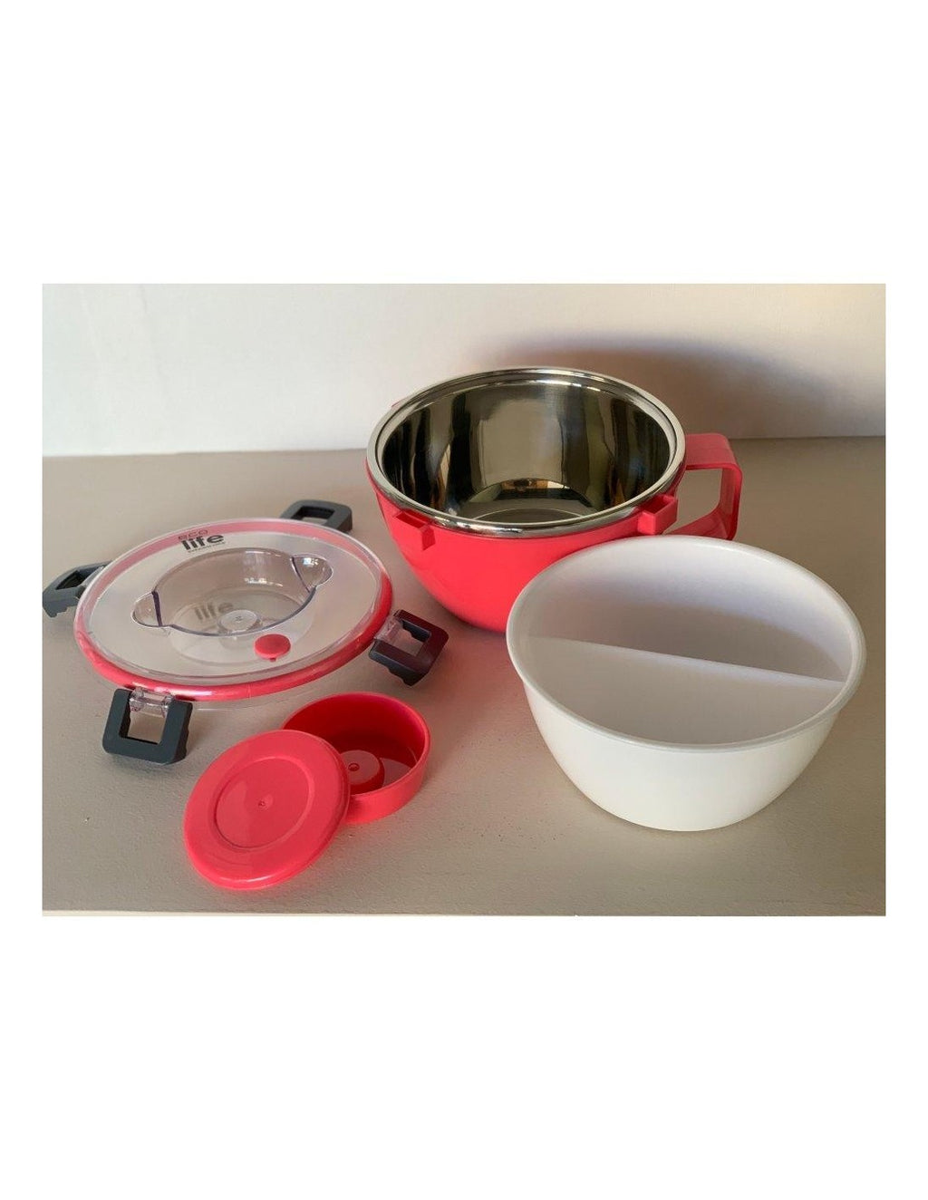 Eco life Round Double Wall Φαγητοδοχείο - Θερμός Με Χώρισμα 850Ml - Ροζ 33-BO-9071