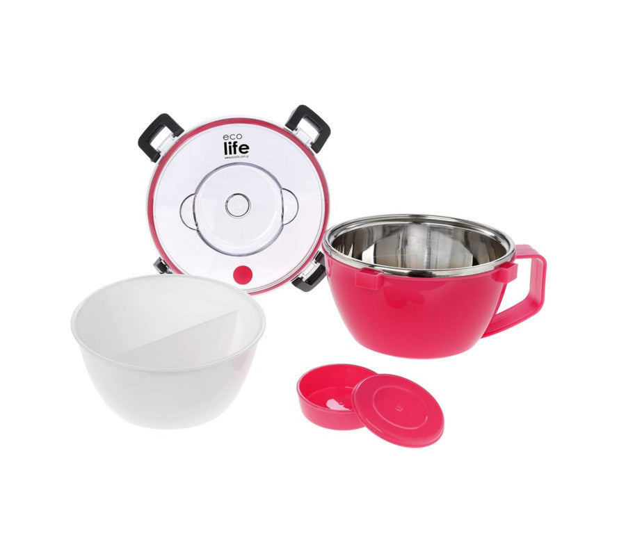 Eco life Round Double Wall Φαγητοδοχείο - Θερμός Με Χώρισμα 850Ml - Ροζ 33-BO-9071