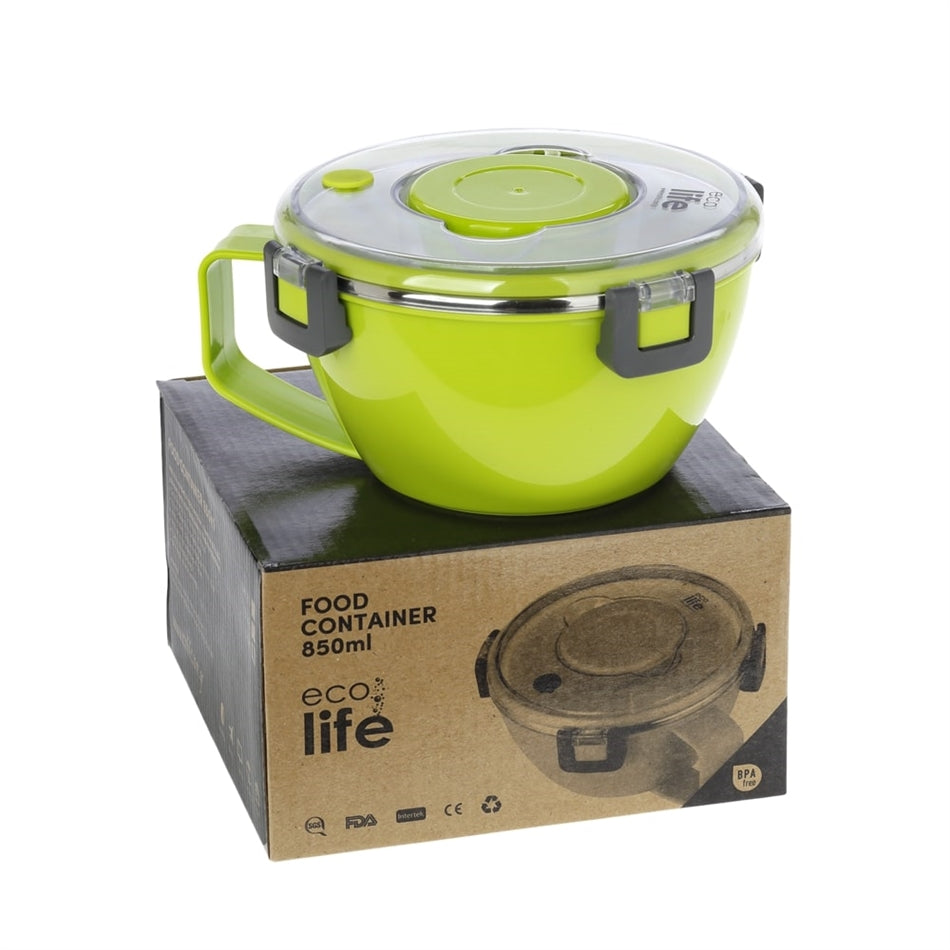 Eco life Round Double Wall Φαγητοδοχείο - Θερμός Με Χώρισμα 850Ml - Πράσινο 33-BO-9072