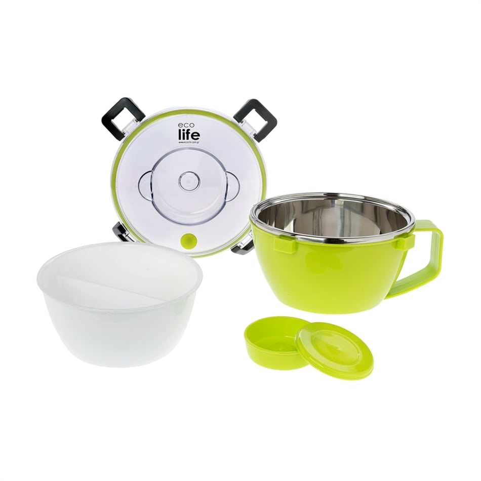 Eco life Round Double Wall Φαγητοδοχείο - Θερμός Με Χώρισμα 850Ml - Πράσινο 33-BO-9072