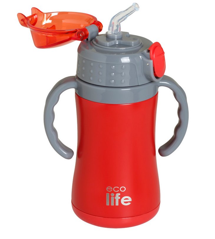 Ecolife Παιδικό Θερμός με Καλαμάκι 300ml Kids Thermos Κ΄όκκινο 33-BO-2999