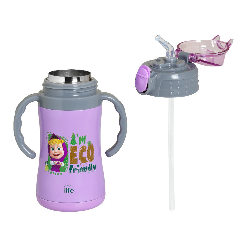 Ecolife Παιδικό Θερμός με Καλαμάκι 300ml Masha -Eco Friendly Λιλά 33-BO-2122