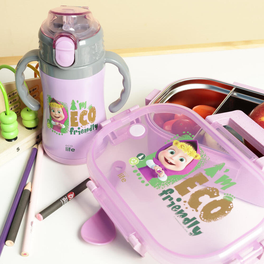 Ecolife Παιδικό Θερμός με Καλαμάκι 300ml Masha -Eco Friendly Λιλά 33-BO-2122