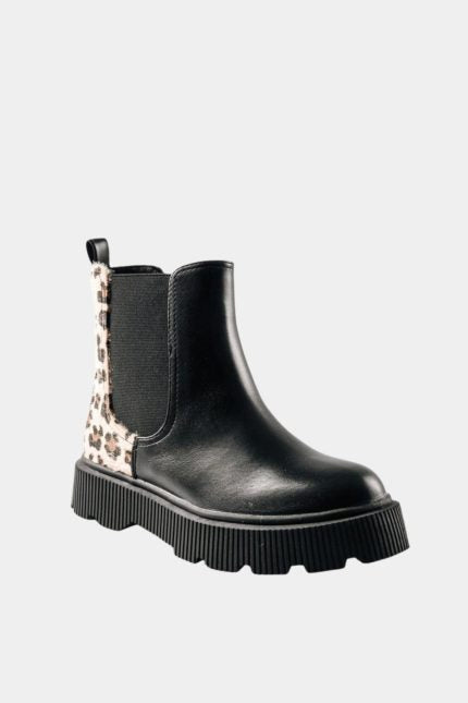 IQ Kids μποτάκι με λεοπάρ λεπτομέρεια μαύρο
