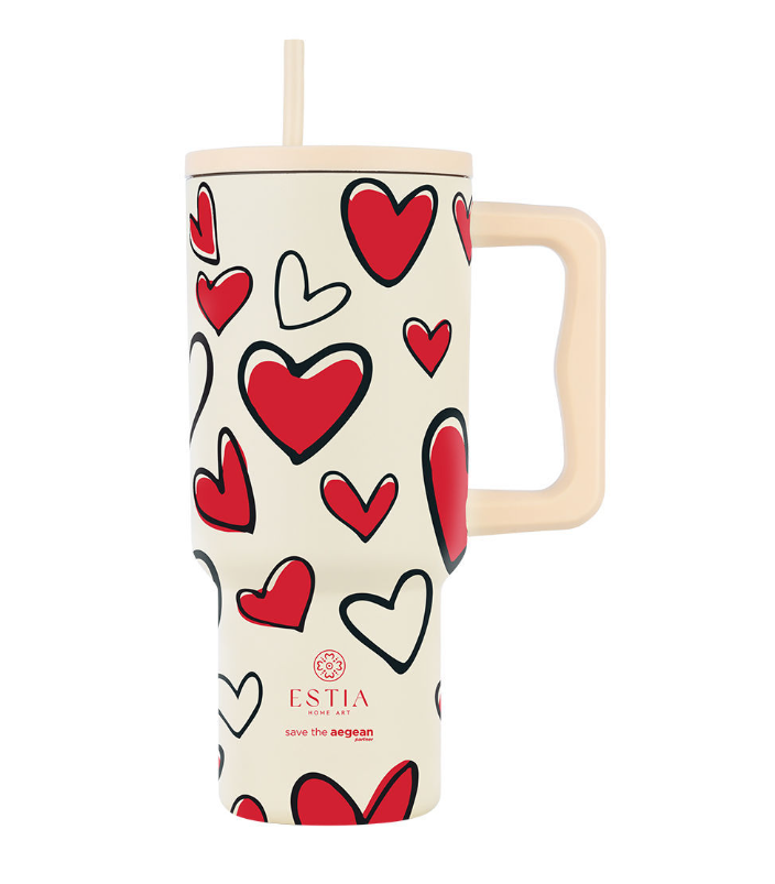 Estia ΘΕΡΜΟΣ STRAW TUMBLER XL SAVE THE AEGEAN 900ml RED VALENTINE 01-37734