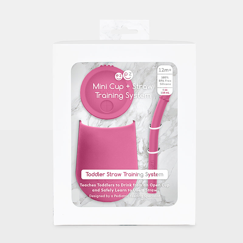 Ezpz Εκπαιδευτικό ποτήρι Mini Cup +9 m καλαμάκι Pink MS-P7424U