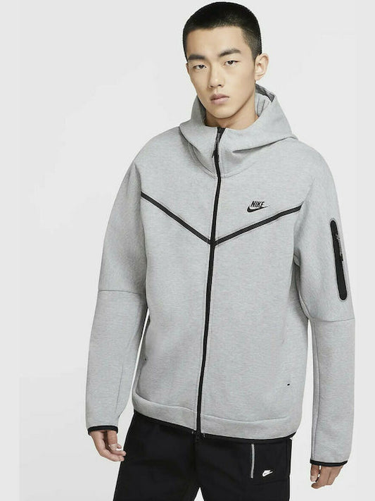 Nike Tech Fleece Ανδρική Φούτερ Ζακέτα με Κουκούλα και Τσέπες Heather Grey