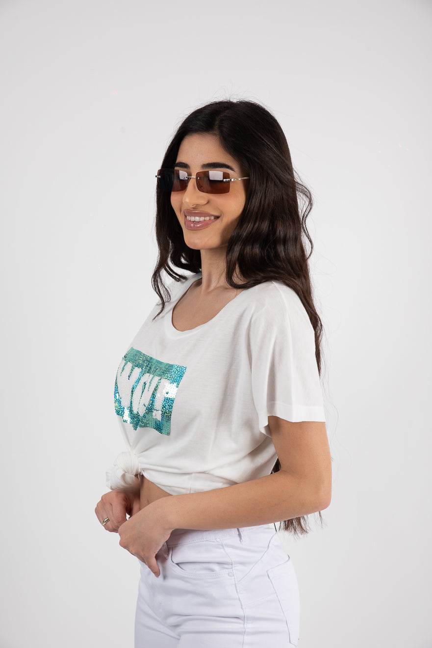 Tshirt με παγιέτα μπροστά - L