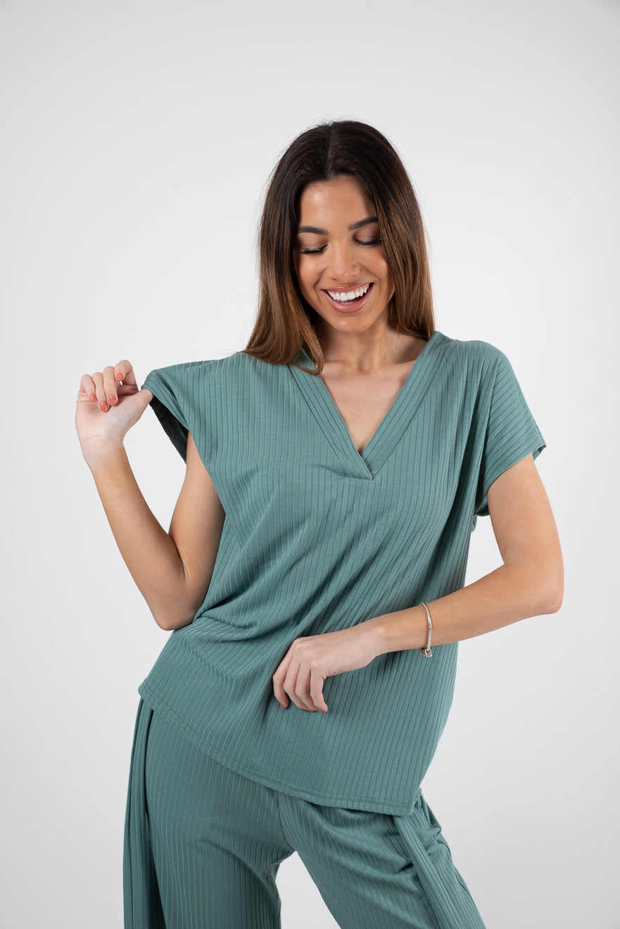 Μπλούζα ρεγιόν με V-neck - S