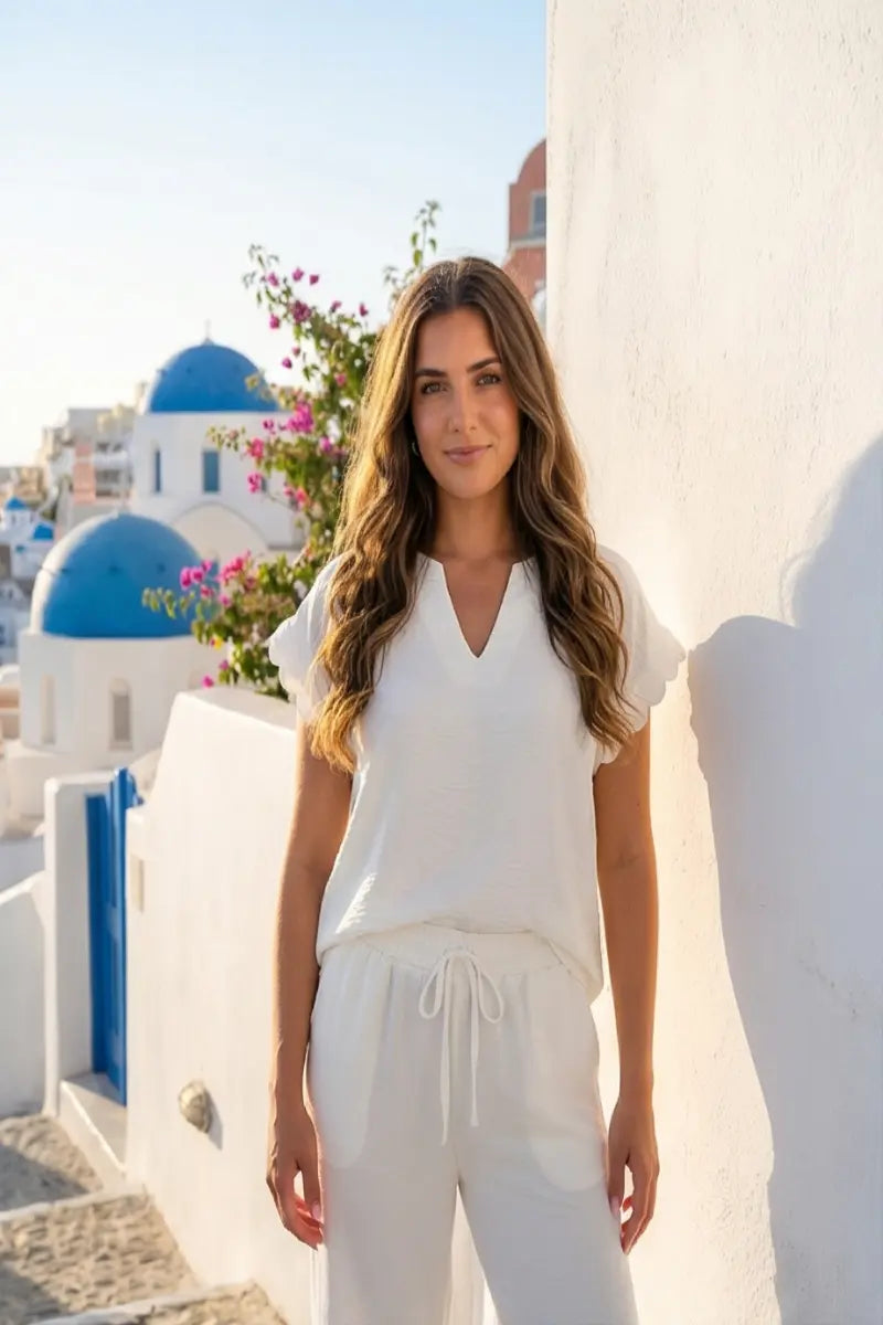 Λευκό σετ με παντελόνι crop - M