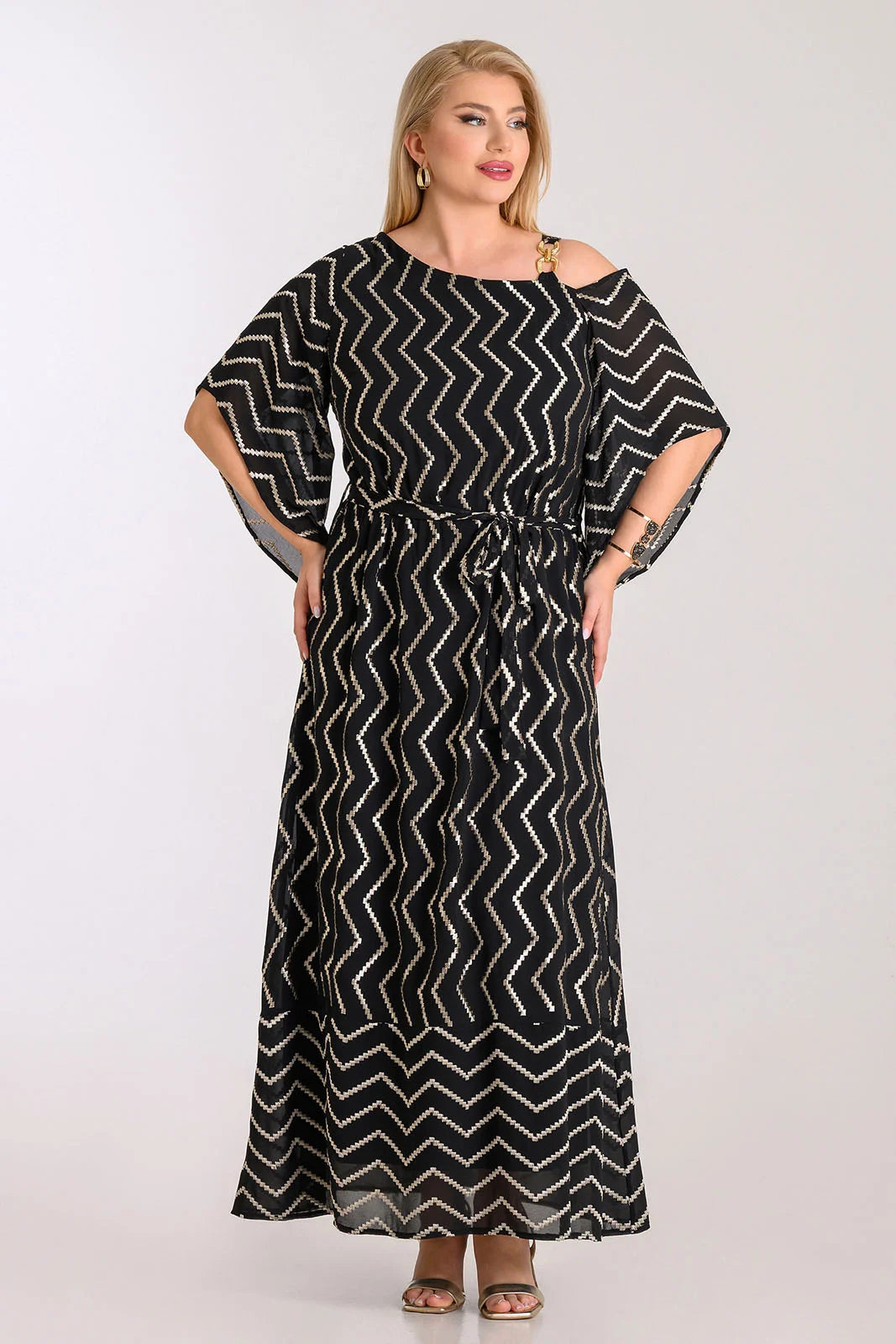 Φόρεμα μακρύ μαύρο με χρυσό - 4