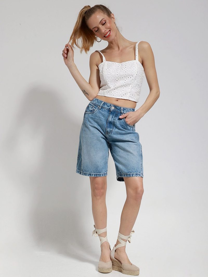 Βερμούδα ψηλόμεση denim - S