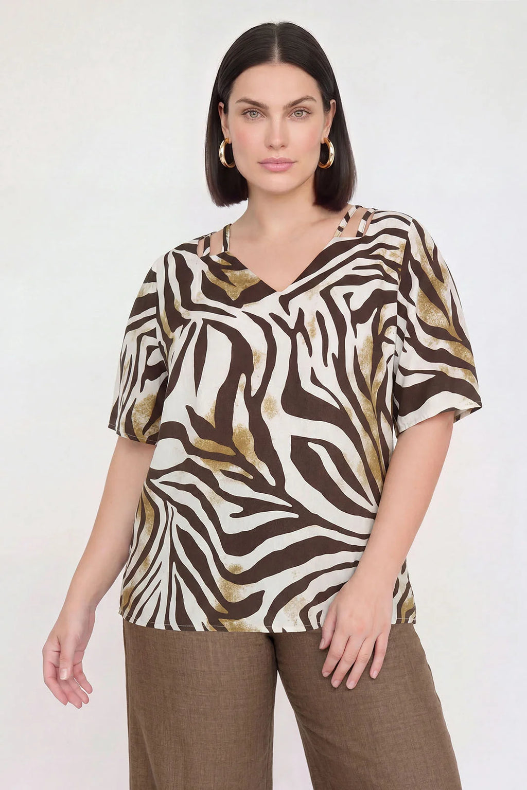 Μπλούζα animal print καφέ - 3