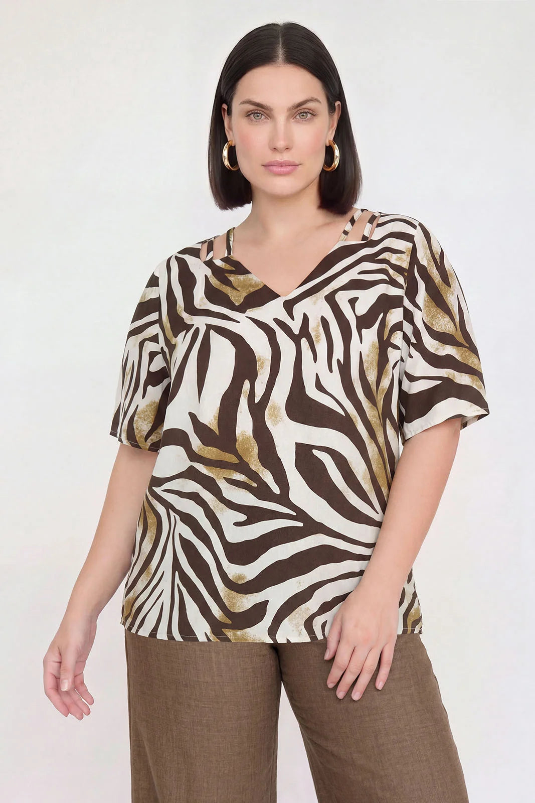 Μπλούζα animal print καφέ - 3