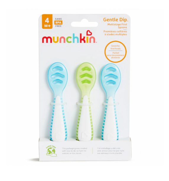 Munchkin  3PK GENTLE DIP SELF-FEEDING SPOON (BLUE-GRN)  90262