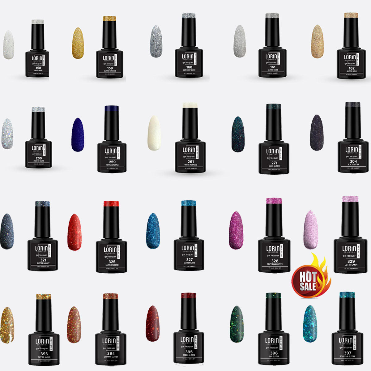 Lorin Hot Deal 20 Ημιμόνιμα Βερνίκια Glitter 8ml.