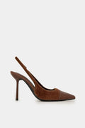 Γόβες Marisol καφέ slingback ponyskin με δερμάτινη μύτη