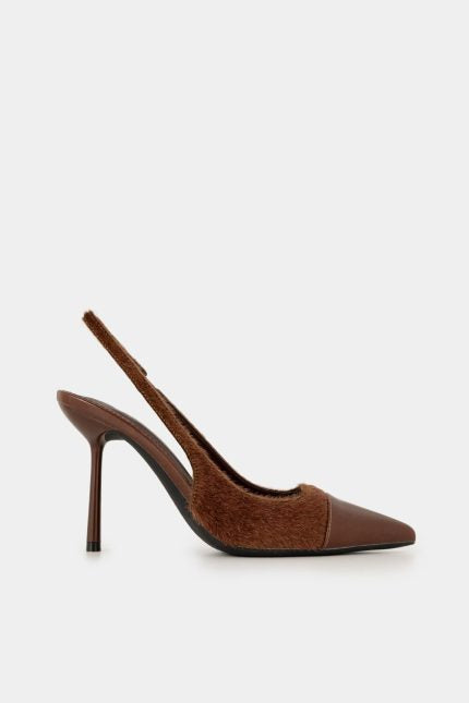 Γόβες Marisol καφέ slingback ponyskin με δερμάτινη μύτη