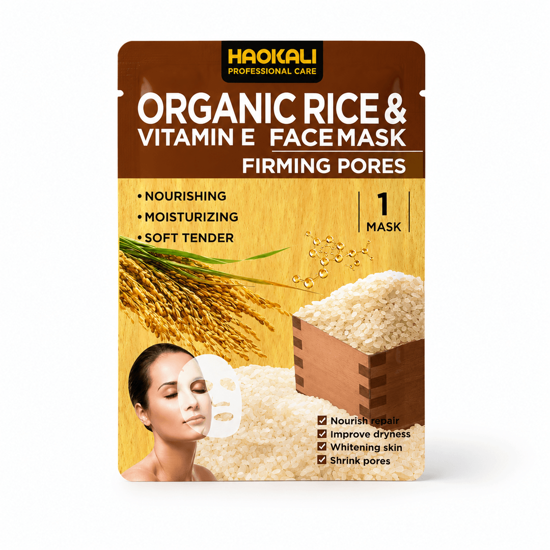 Haokali Professional Care | Organic Rice & Vitamin E | Firming Pores Face Sheet Mask | Nourishing & Moisturising Care | 1 Mask | HAORVEFM