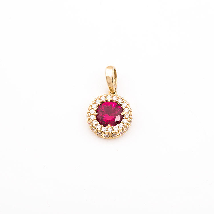 Κρεμαστό χρυσό Κ14 ροζέτα με κόκκινη πέτρα.