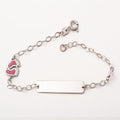 Ασημένια ταυτότητα με 2 πατούσες με ροζ σμάλτο και ροζ πέτρα.