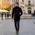 Ανδρική πλεκτή ζακέτα λευκό και μαύρο με μαύρα Κουμπιά