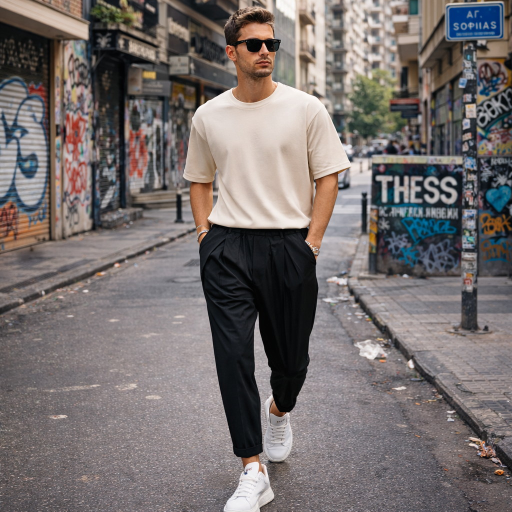 Ανδρικό παντελόνι Japan με πιέτες – Μπεζ & Μαύρο