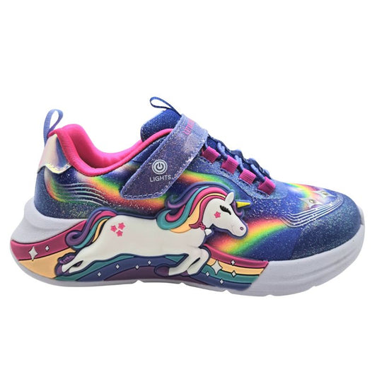 Skechers 302298L/BLMT Αθλητικό με φωτάκια μονόκερος για κορίτσι σε αδιαβροχοποιημένο ύφασμα Μπλε/Πολύχρωμο
