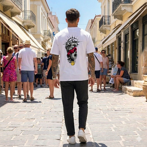 Ανδρικό T-Shirt με Στάμπα Πλάτης 100% Βαμβάκι