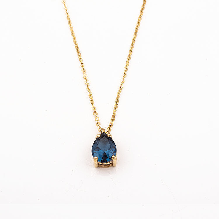 Χρυσό κολιέ Κ14 με πέτρα δάκρυ London Blue.