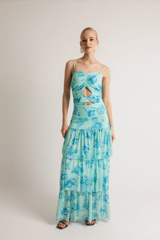 Φόρεμα floral με cut out στη κοιλιά