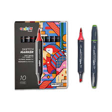 SKETCH MARKER 10 UNIQUE COLOURS SOFT BRUSH AND CHISEL TIP ALCOHOL BASED INK SEAMLESS BLENDING