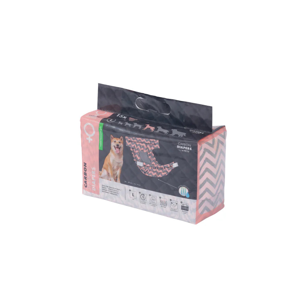 M-PETS CARBON DIAPERS - FEMALE DOG (L) 15TMX 34-50CM
